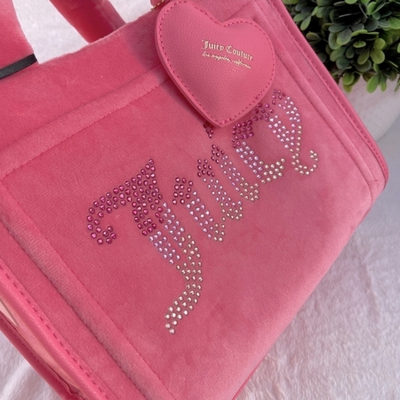 🔹️Juicy Couture Velour Pink Lemonade Big Spender Mini Tote Bag with Rhinestone - Picture 3 of 5